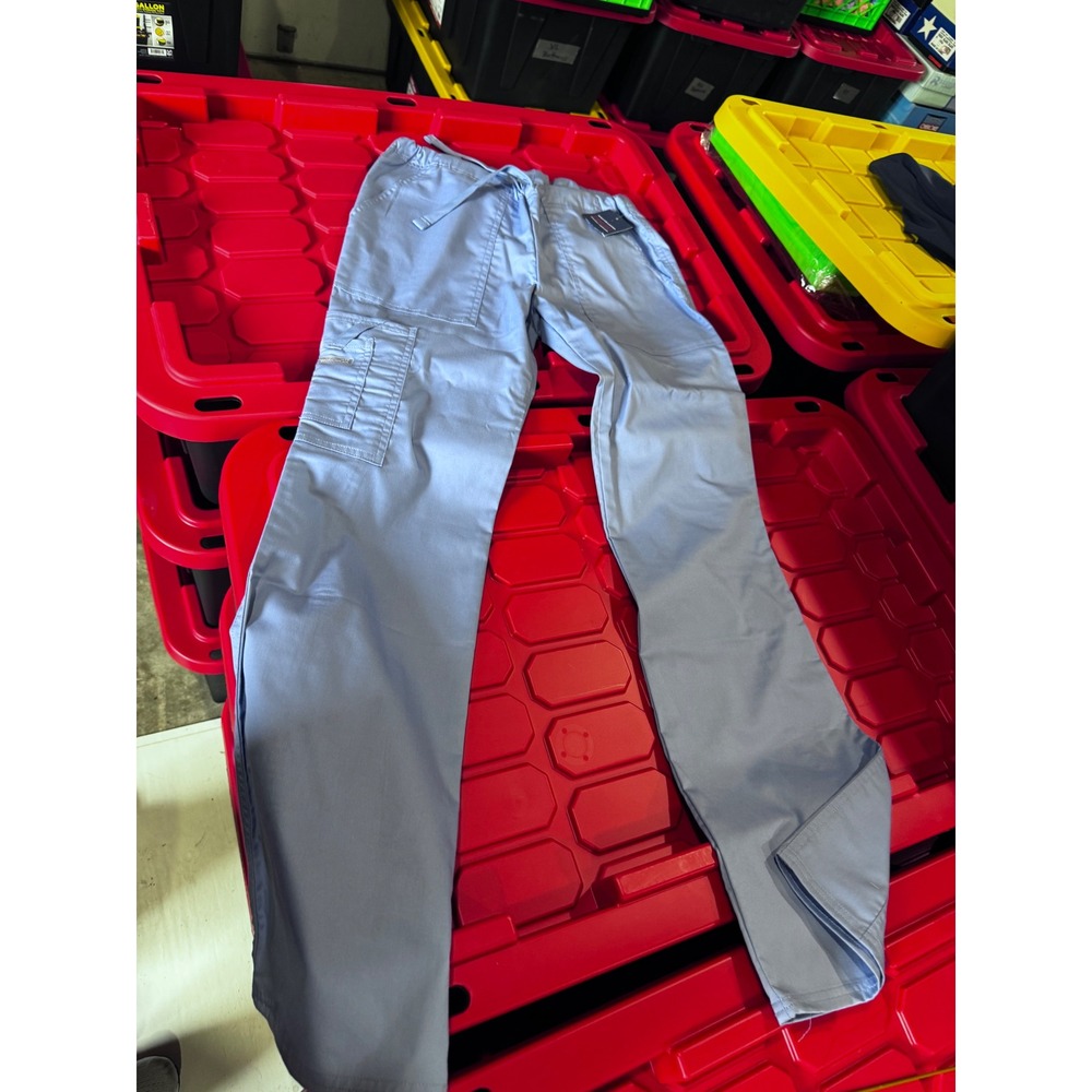 Landau Comfort Womens Scrub Pants XXS Light Blue Cargo Drawstring 4044 CIEW NWT